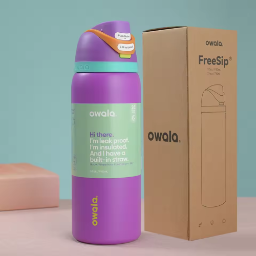 (PURPLE) Owala Insulated Stainless Steel Water Bottle with Straw, BPA-Free Sports Water Bottle, Great for Travel, 32 Oz,