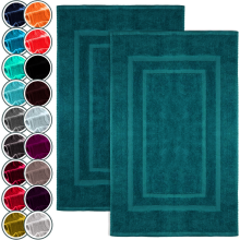 2x Luxury Cotton Bath Mats Terry Towelling 1000GSM Bathroom Rugs Soft Absorbent (Blue Lagoon)