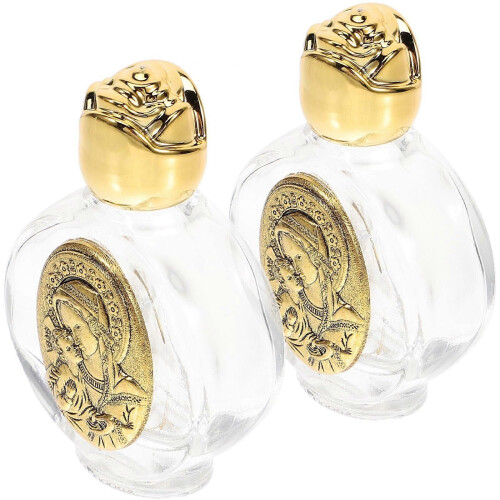 2pcs Portable Glass Holy Water Bottle Embossment Surface Empty Bottle Decorative Container 2
