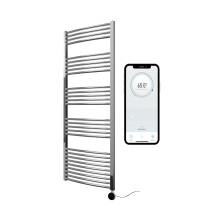 (600mm W x 1600mm H ) Chrome Electric Smart WiFi Controlled Heated Towel Rail Curved 7 Day Programmable Timer App Compatibility