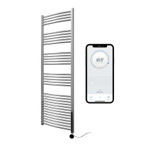 (600mm W x 1800mm H) Chrome Electric Smart WiFi Controlled Heated Towel Rail Curved 7 Day Programmable Timer App Compatibility