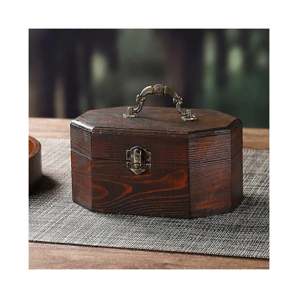 Coffre au trésor rétro en bois : boîte de rangement décorative antique pour bibelots, bijoux et souvenirs
