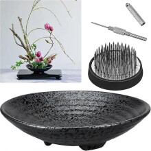Ikebana Kit Floral Frog Flower Container with Needle Straightening Tool - 1.8inch Black Flower Frog,