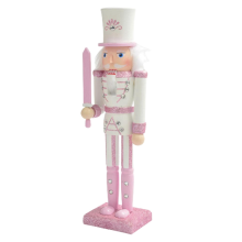 30cm Pink Wooden Nutcracker Figurine White Hair Rhinestone Inlaid Puppet Doll Toy Ornament,4