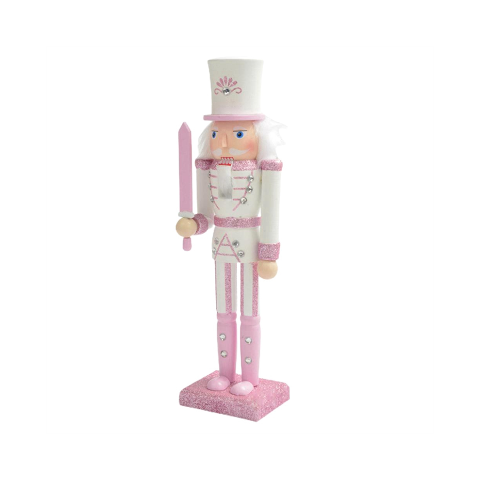 Kepptory 30Cm Pink Wooden Nutcracker Figurine White Hair Rhinestone Inlaid Puppet Doll Toy Ornament,4