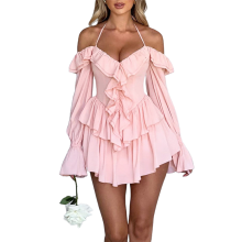 Sukienka midi damska na Halloween, z odkrytymi ramionami, z motylem i wróżką, na imprezę cosplay, chusteczka różowa, rozmiar M