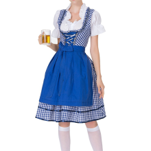 Damski niemiecki kostium na Oktoberfest dla dorosłych Dirndl, tradycyjny kostium na karnawał piwny, sukienka pokojówki, niebieski, rozmiar S
