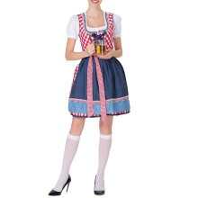 Damski niemiecki kostium na Oktoberfest dla dorosłych Dirndl, tradycyjny karnawałowy kostium piwny, strój pokojówki, granatowy, XXL