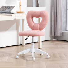 (Pink) HOMCOM Armless Heart Desk Chair, Makeup Vanity Chair for Home