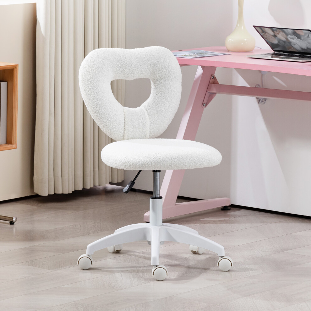 Homcom (White) Armless Heart Desk Chair, Makeup Vanity Chair For Home