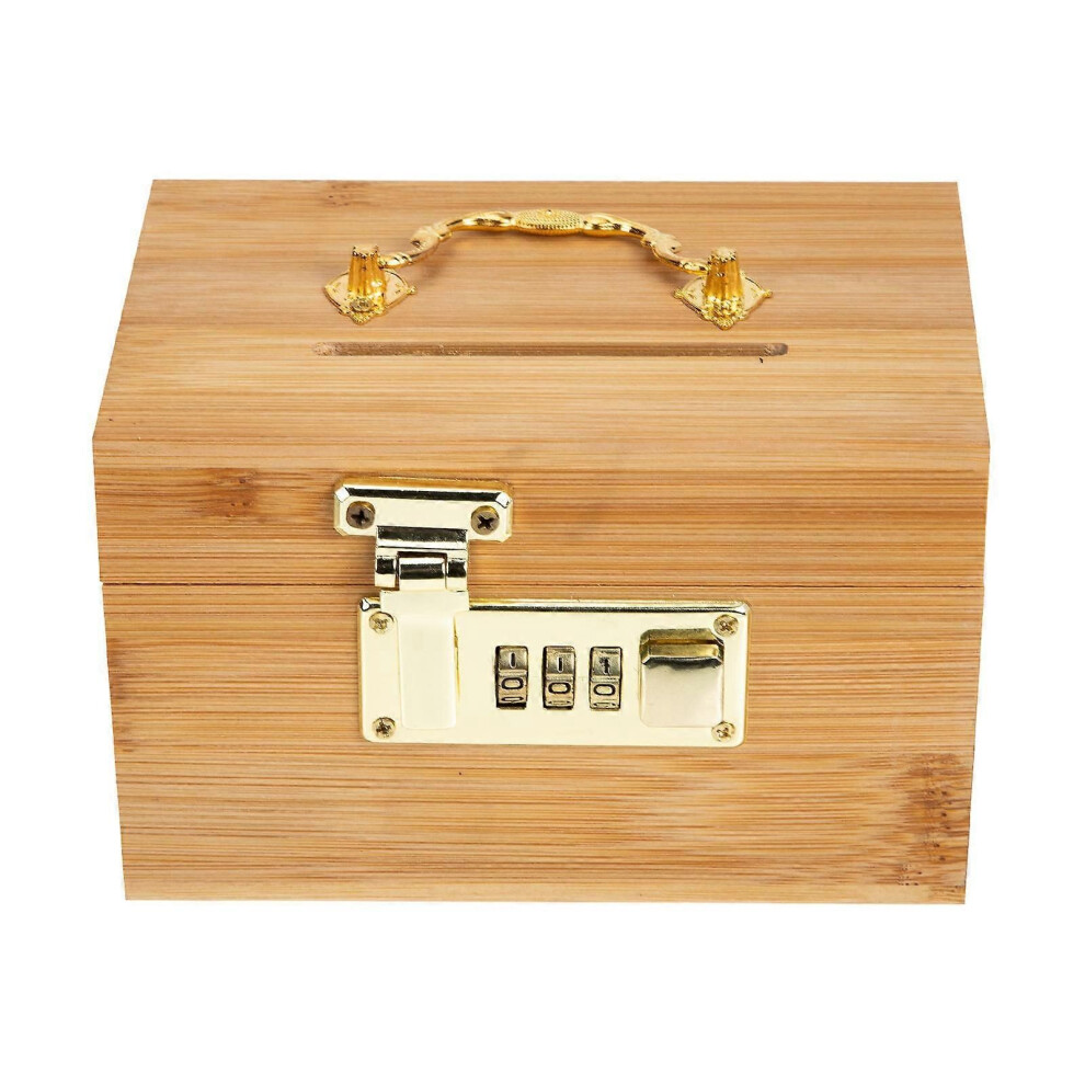 Coffre en bois vintage avec serrure, boîte de collecte de pièces de monnaie, cadeau amusant et éducatif