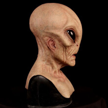 Halloween Creepy Latex UFO Full-Head Mask with Big Eyes Gray, Adult Masquerade Cosplay