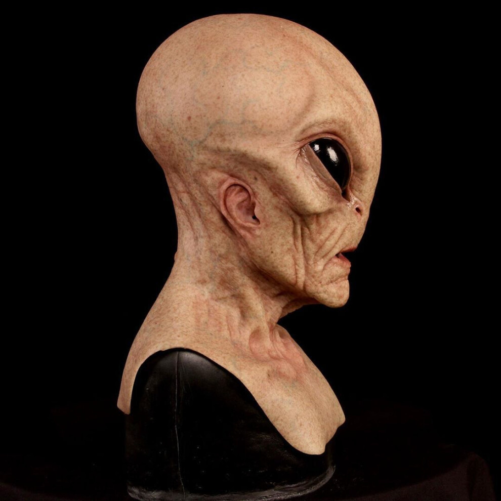 Kepptory Halloween Creepy Latex Ufo Full-Head Mask With Big Eyes Gray, Adult Masquerade Cosplay