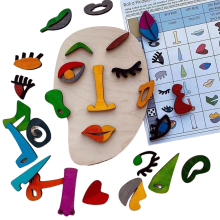 Wooden Puzzles, 26 Part Modern Art Puzzle, Colored Face Educational Stem Toy -Wooden Toddler