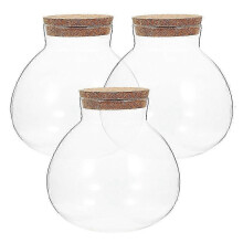 3pcs Sealed Clear Glass Terrarium Bottle with Cork Micro Landscape Jar 13cm Spherical Eco Bottle