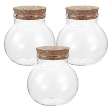 3pcs Sealed Clear Terrarium Glass Bottle with Cork Microlandscape Jar 11x10x10cm