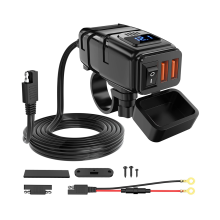 Ładowarka USB do motocykla, podwójna ładowarka USB do telefonu motocyklowego 6,8 A Quick Charge 3.0 z woltomierzem i przełącznikiem WŁ./WYŁ.