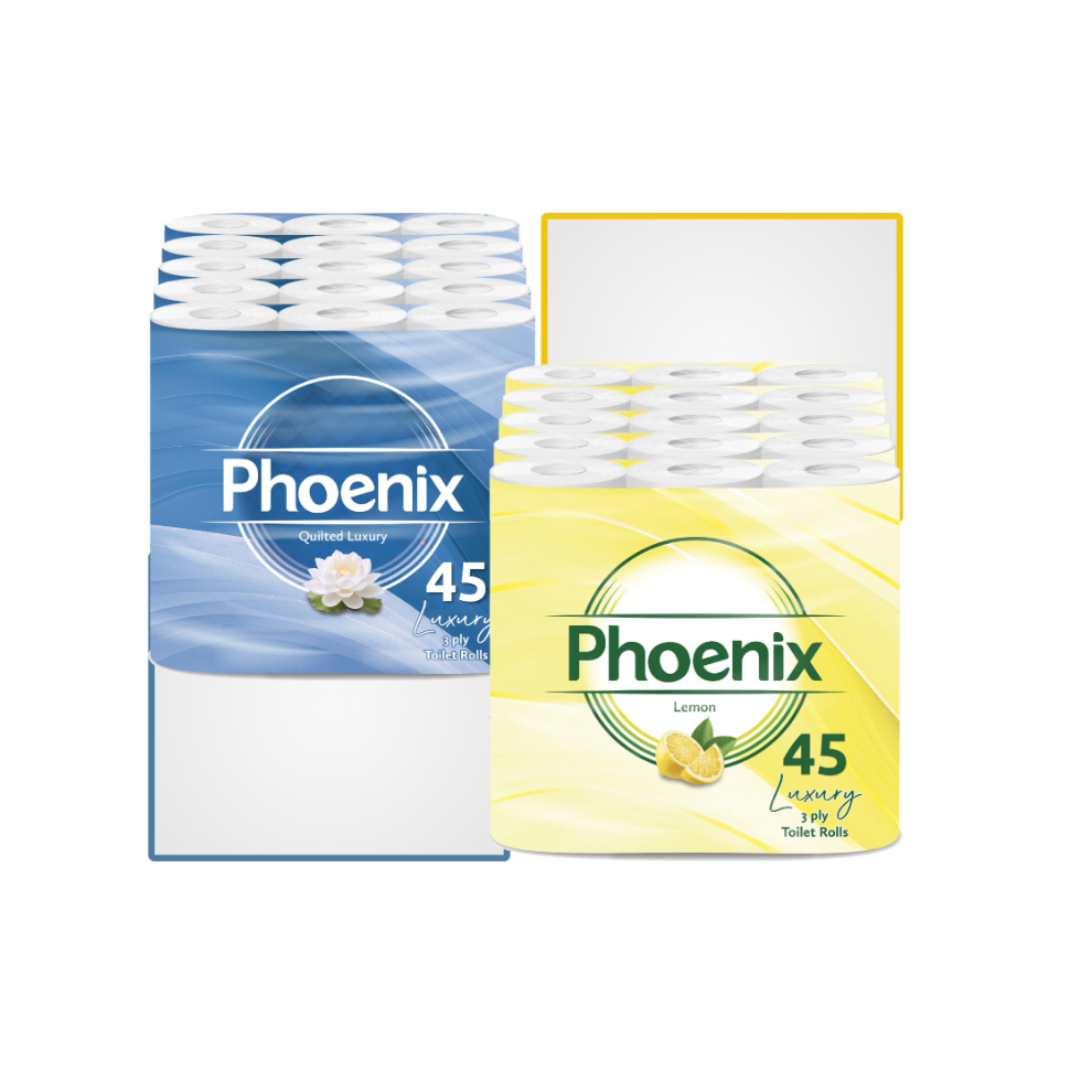 Phoenix Toilet Rolls 90 Pack 3 Ply Lemon Scented & Quilted Luxury Unscented