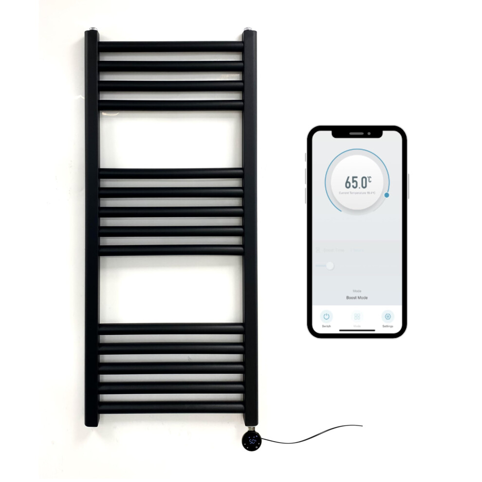 (400Mm W X 800Mm H ) Matt Black Electric Smart Wifi Controlled Heated Towel Rail 7 Day Programmable Timer App Compatibility 615625585162