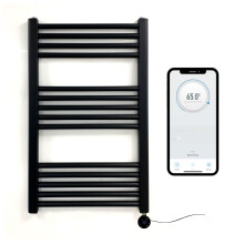 (500mm W x 800mm H) Matt Black Electric Smart WiFi Controlled Heated Towel Rail 7 Day Programmable Timer App Compatibility