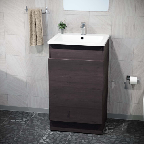 NES Home Nes Home 485mm Left Hand Dark Oak Vanity Unit with White Resin Basin 1