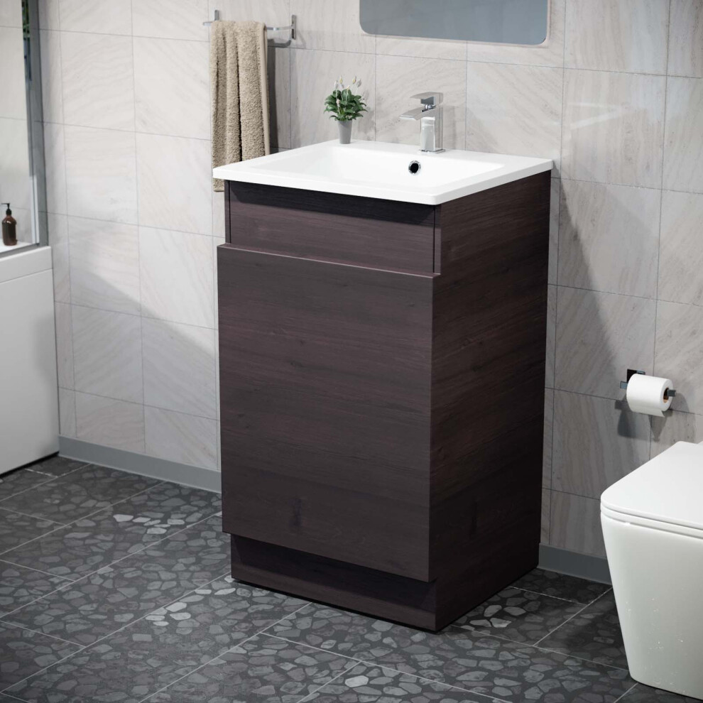 Nes Home 485Mm Left Hand Dark Oak Vanity Unit With Resin Basin White