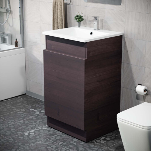 NES Home Nes Home 485mm Left Hand Dark Oak Vanity Unit with White Resin Basin 2