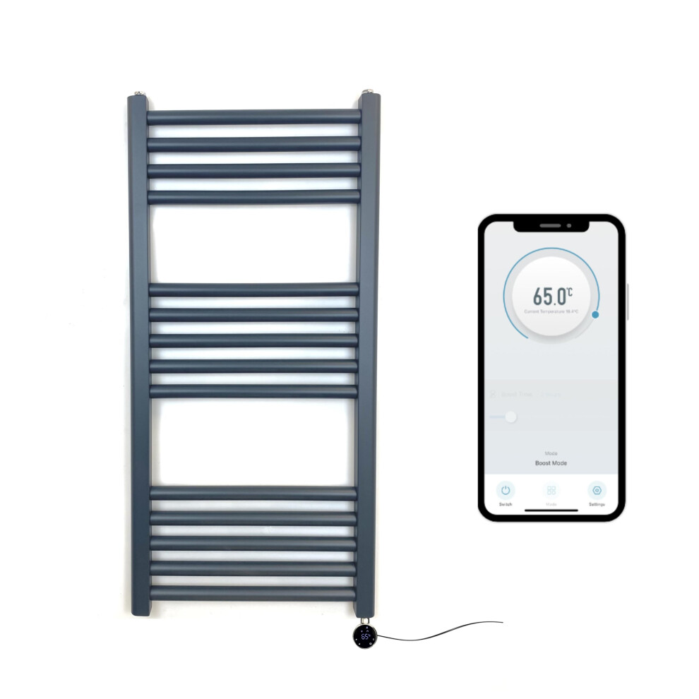 (400Mm W X 800Mm H) Anthracite Electric Smart Wifi Controlled Flat Heated Towel Rail 7 Day Programmable Timer App Compatibility 615625585612