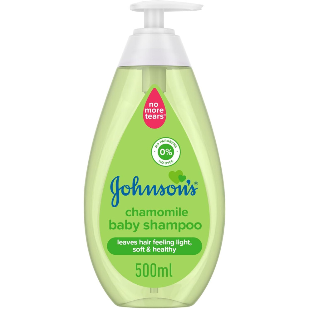 Johnson's Baby Shampoo Chamomile 500ml | Tear-Free Formula | Gentle Baby Hair & Scalp Wash | No More Tears | Hypoallergenic & Paraben-Free