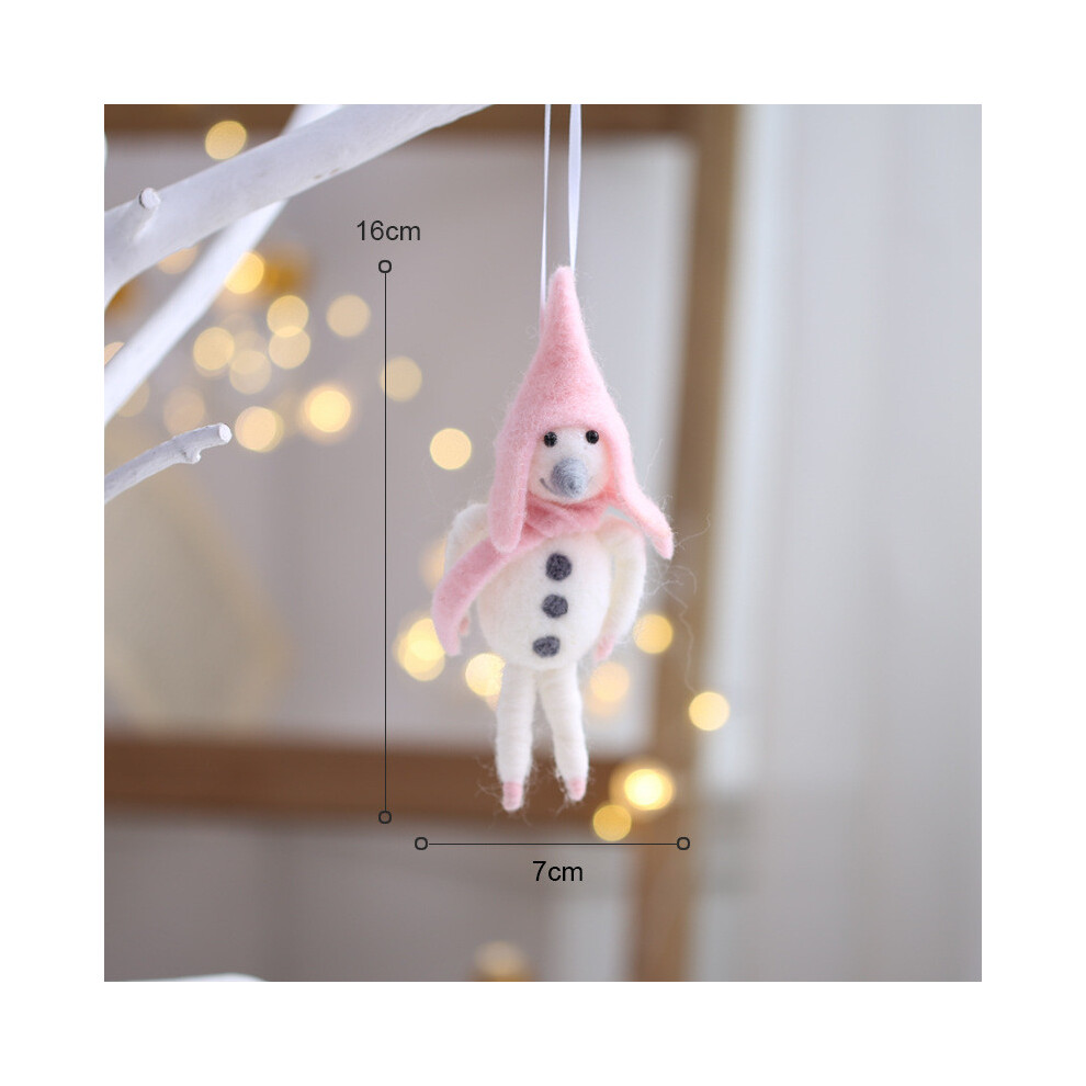 (Pink Snowman) Christmas Snowman Festive Scene Plush Decoration Mini Holiday Ornament Supplies-image-OPC-PJ9RFXT-NEW