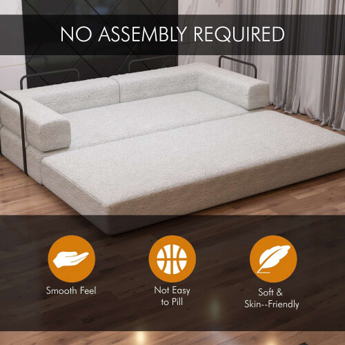 (Camel, 203cm) Modern Sofa Bed - No Assembly