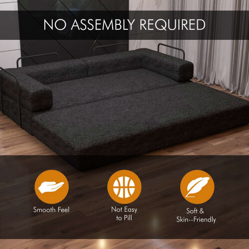 (Black, 203cm) Modern Sofa Bed - No Assembly