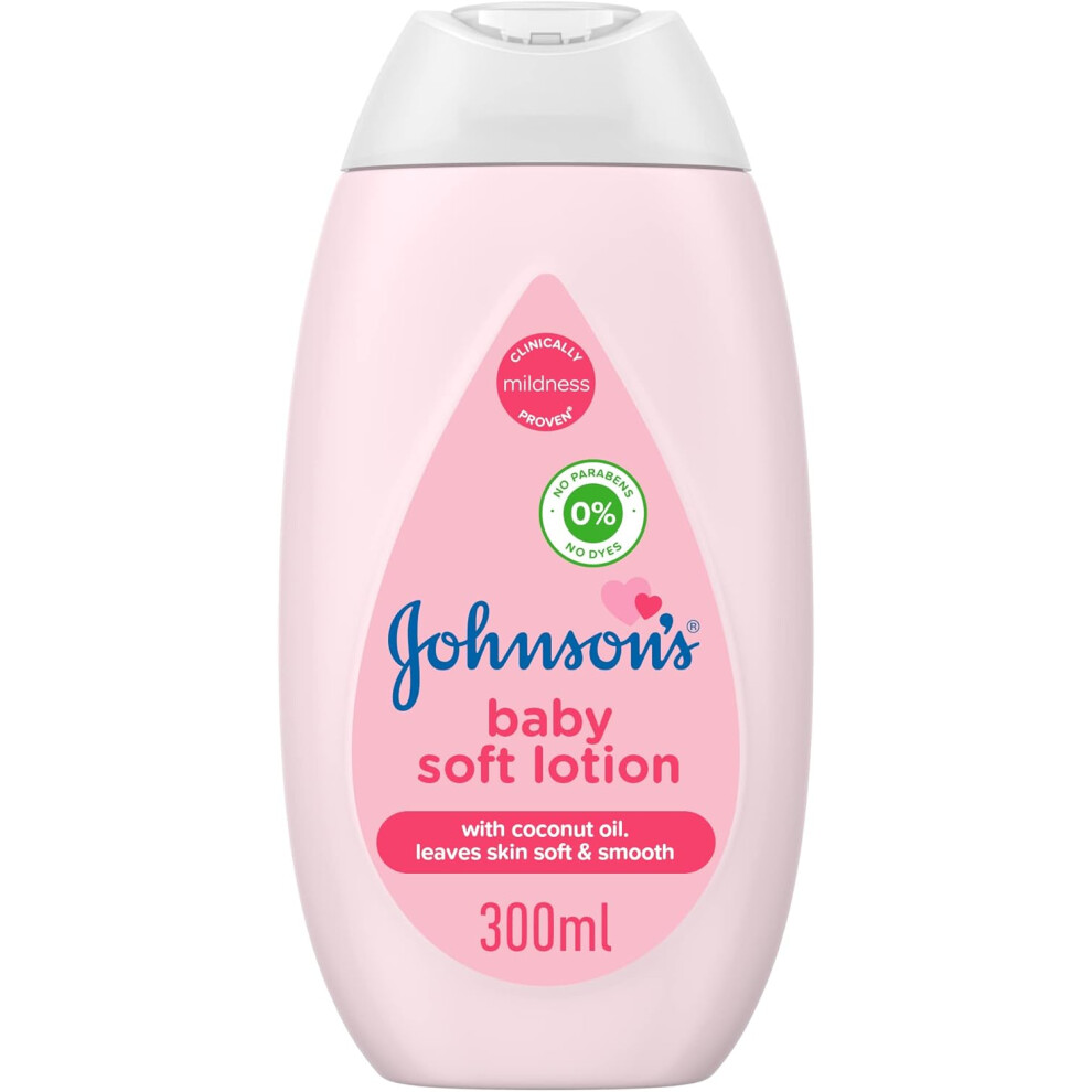 Johnson's Baby Soft Lotion 300ml | Gentle Nourishing Lotion with Coconut Oil & Glycerin | Protect Baby's Skin | Hydrating Moisturizer