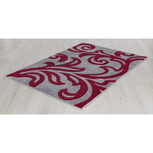 Hand Carved Thick Area Rug - Florence - Grey/Red 2