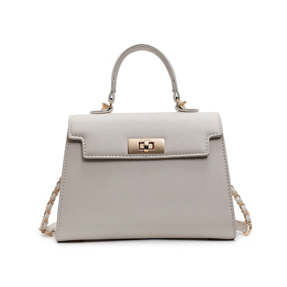 (OffWhite, Large ) Small Pu Chic Square Bag Tote With Lock Fastening For Casual And Office Wear