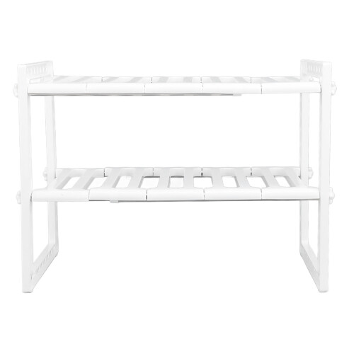 Adjustable Under Sink Organizer 2 Tiers, Large Capacity, White 2