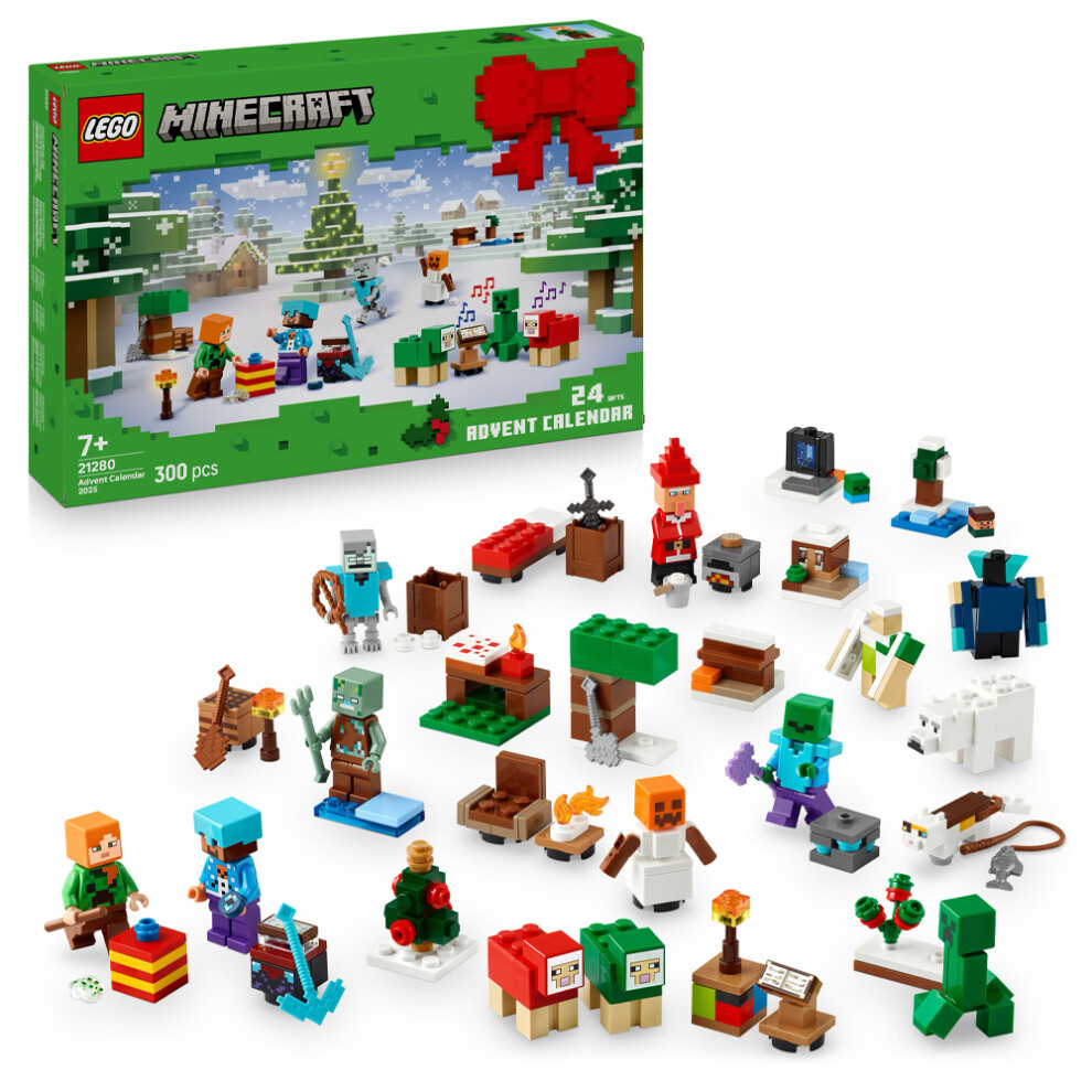 Lego Minecraft Advent Calendar 2025 (21280) - 24 Daily Surprises, 300 Pieces For Ages 7+