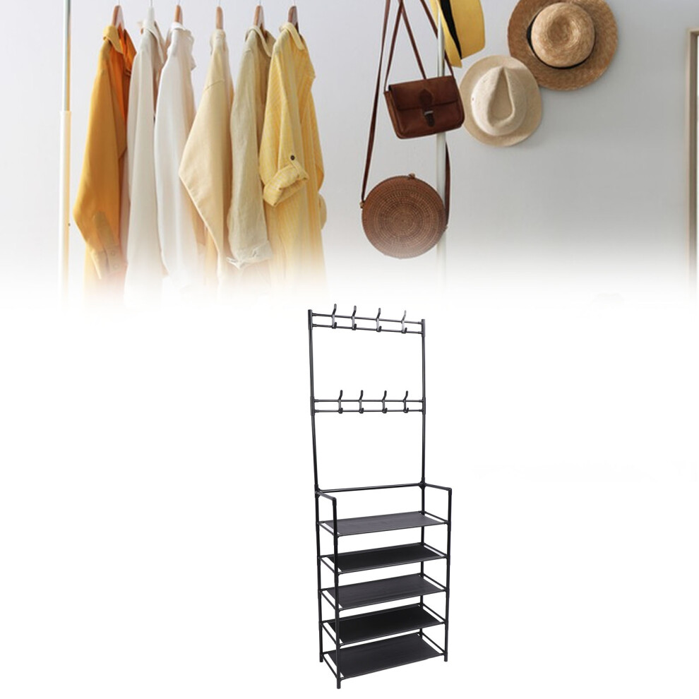 Multifunctional 68.9in 5-Tier Metal Coat Shoe Rack with Hooks Black-image-OPC-PJ9RXD2-NEW
