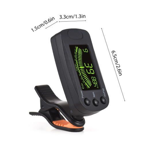 Portable Clip-On Guitar Tuner with Backlight LCD, Foldable Clip, 6.5cm 2