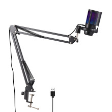 USB Condenser Microphone Set with RGB Lighting, Arm Stand, Anti-spray Net