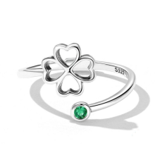 (Silber -925 Silber) Wostu 925 Sterling Silber Exquisite Zirkon Hohl Vierblättriges Kleeblatt Offener