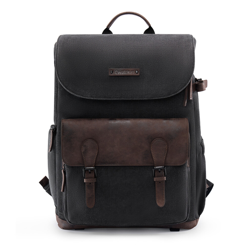 D128 Camera Backpack 30x18x40cm/34x18x44.5cm Canvas PU Large Capacity with Tripod Holder for 14/16 Inch Laptops-image-OPC-PJ9S97V-NEW