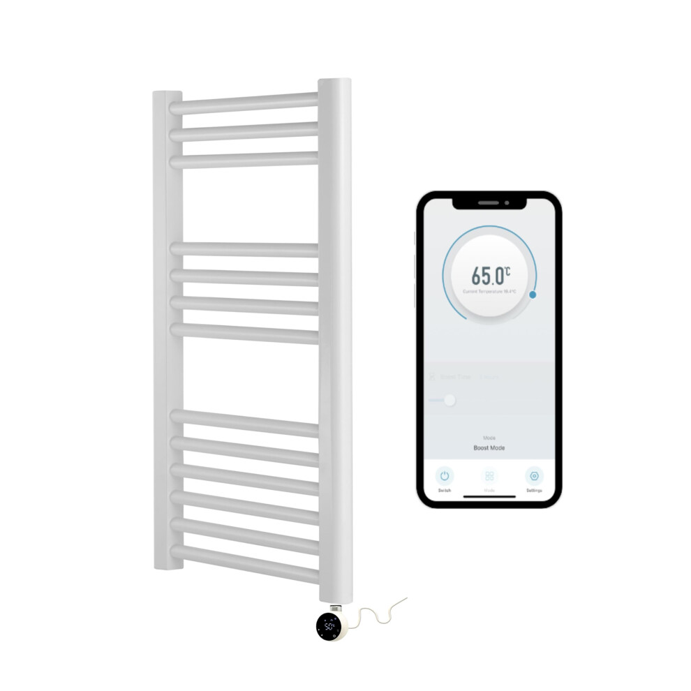 (400Mm W X 800Mm H, With White Wifi Element) White Electric Smart Wifi Controlled Heated Towel Rail 7 Day Programmable Timer App Compatibility 615625585339