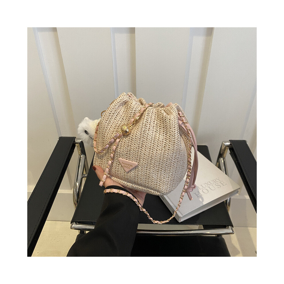 (Pink, Without Pendant) Elegant And Fashionable Woven Bucket Bag For Women Ideal For Daily Use In Beautiful Colors-image-OPC-PJ9SDNH-NEW