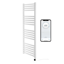 (500mm W x 1200mm H, With White Wifi Element) White Electric Smart WiFi Controlled Heated Towel Rail 7 Day Programmable Timer App Compatibility