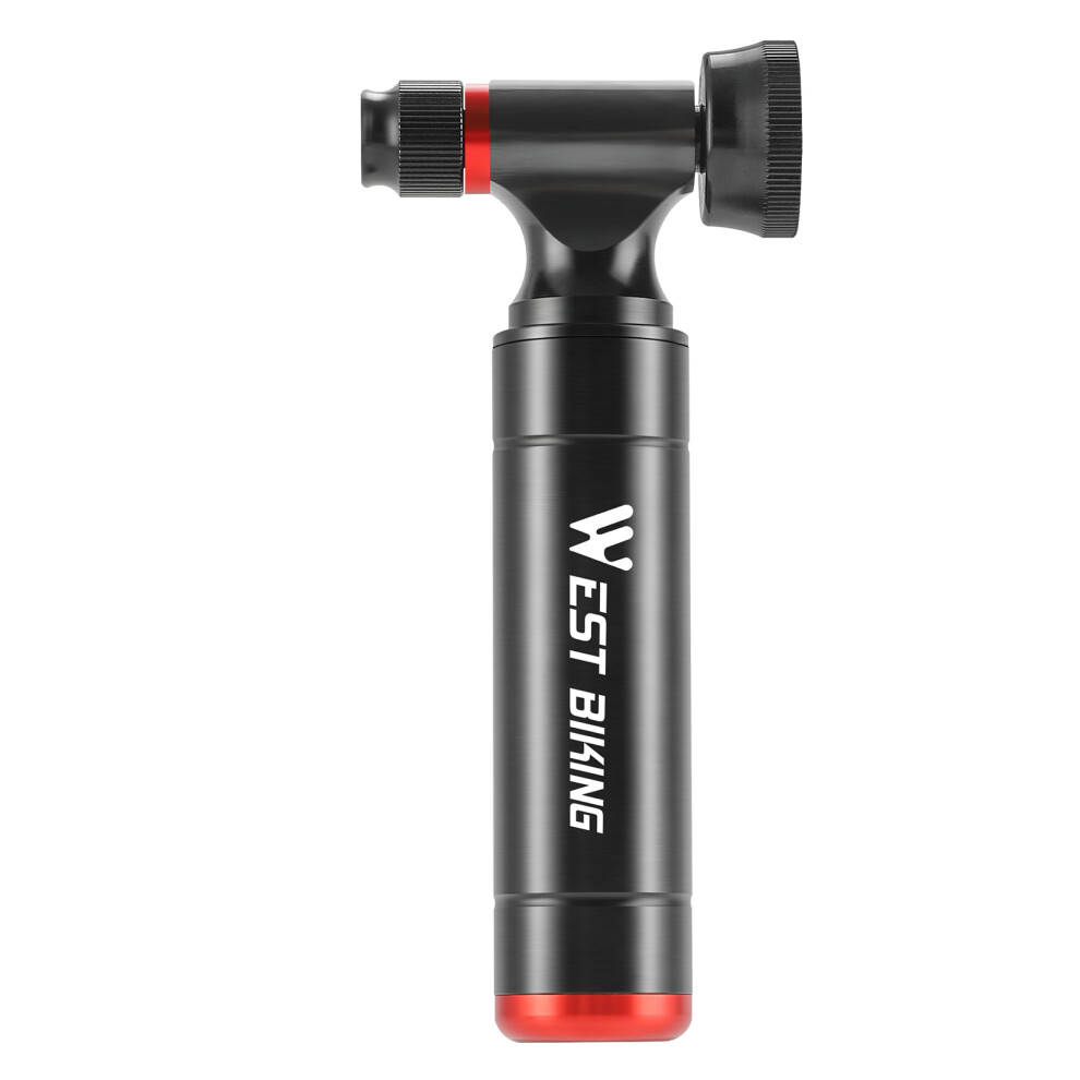 Aluminum Alloy Bicycle CO2 Pump Tire Inflator with Gauge - Black/Red