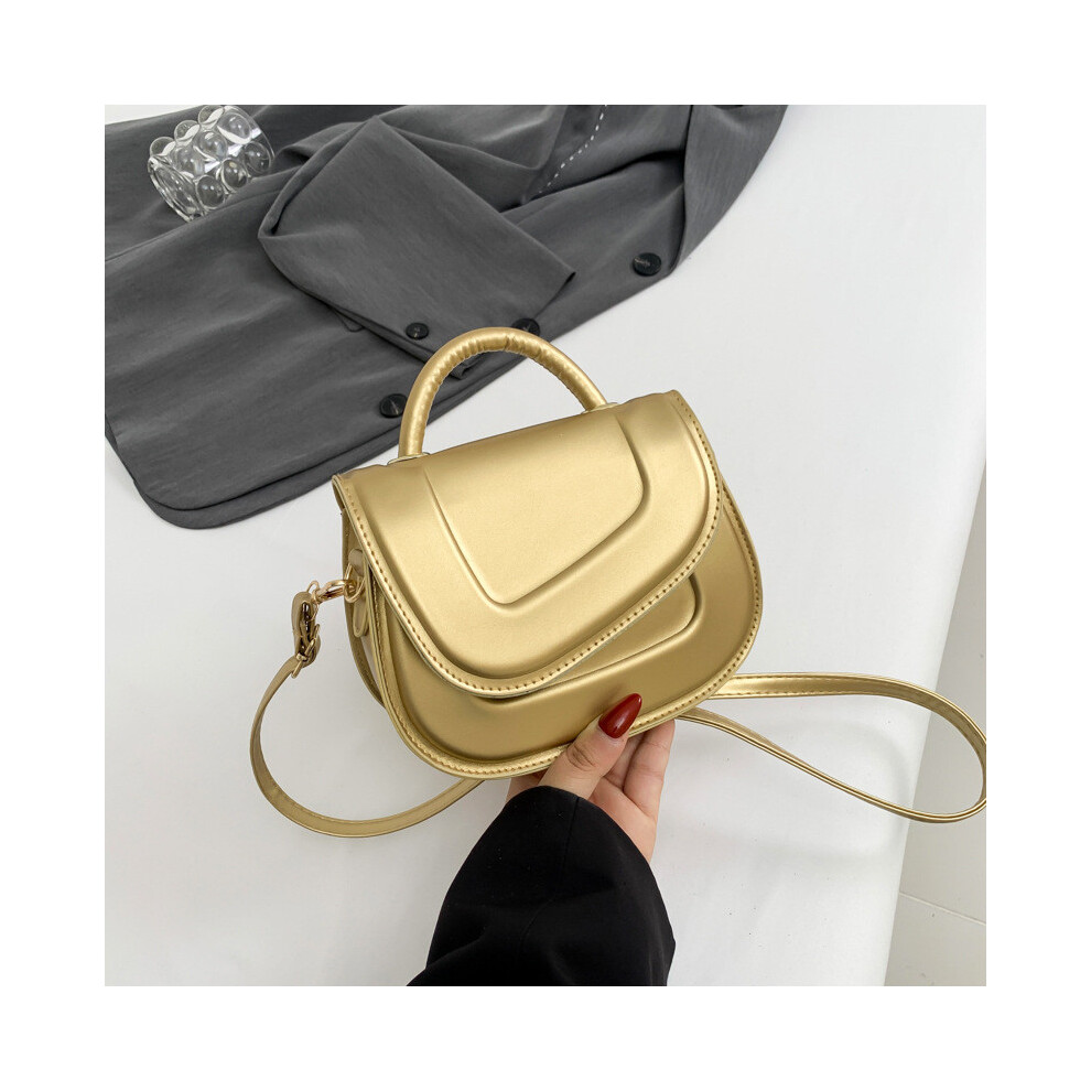 (Gold) Structured Soft Elegant Saddle Handbag For Women In Fashionable Colors Like Black Gold And Silver With Mobile Pocket Internal-image-OPC-PJ9SGDN-NEW