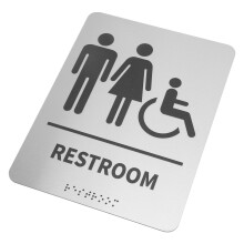Unisex Braille Handicap Restroom Sign 8x6in Stainless Steel Adhesive