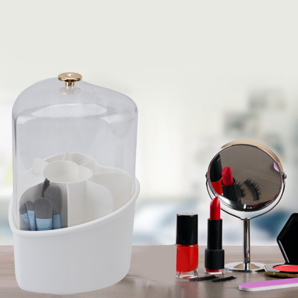 White Makeup Brush Storage 8Pcs With Rotating Container Clear Lid Finish