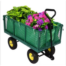 Heavy Duty Steel Garden Trolley On Wheels -Trailer 550kg Capacity, Large Folding Utility Wagon 180° Rotatable Handle, Removable Sides With Cart Liner